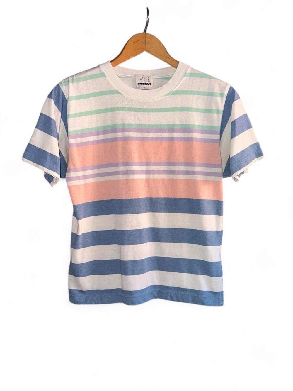 Vintage P.S. Sport T-Shirt Multicolor Pastel Striped Womens S Small